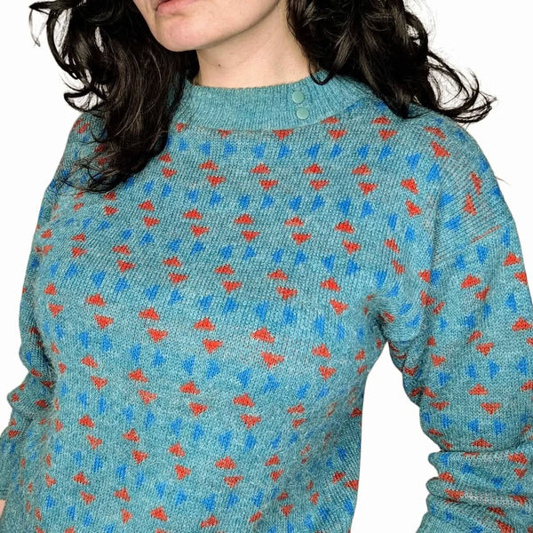 1980's Vintage Teal Geometric Sweater