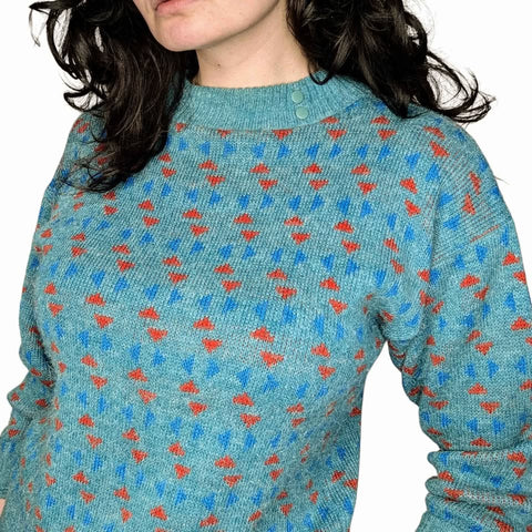 1980's Vintage Teal Geometric Sweater