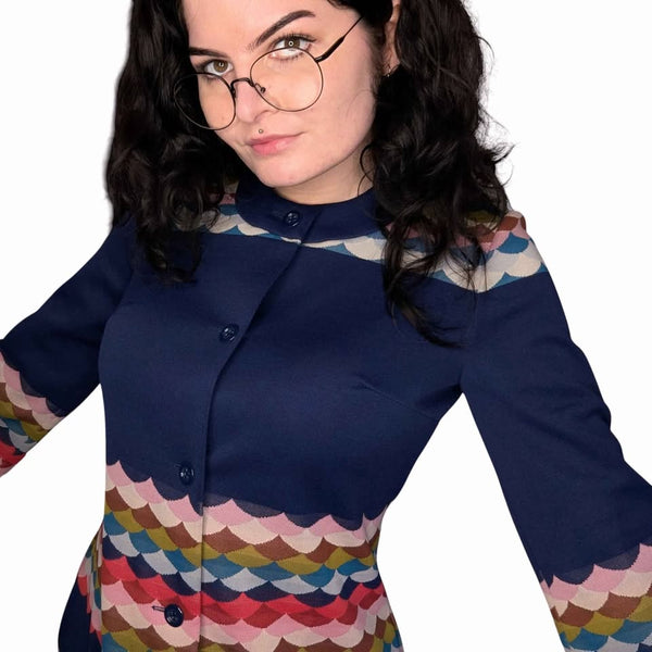 1960's Vintage Rainbow Crimplene Maxi Coat Dress