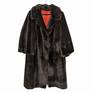 1970's Vintage Dark Brown Faux Fur Coat