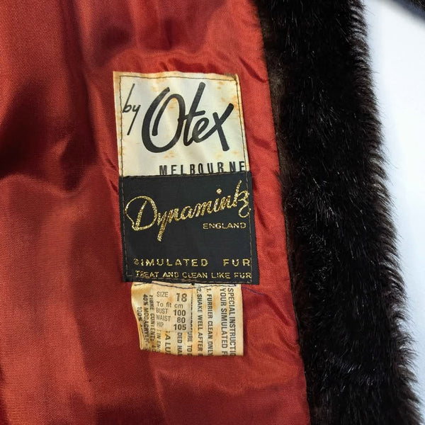 1970's Vintage Dark Brown Faux Fur Coat