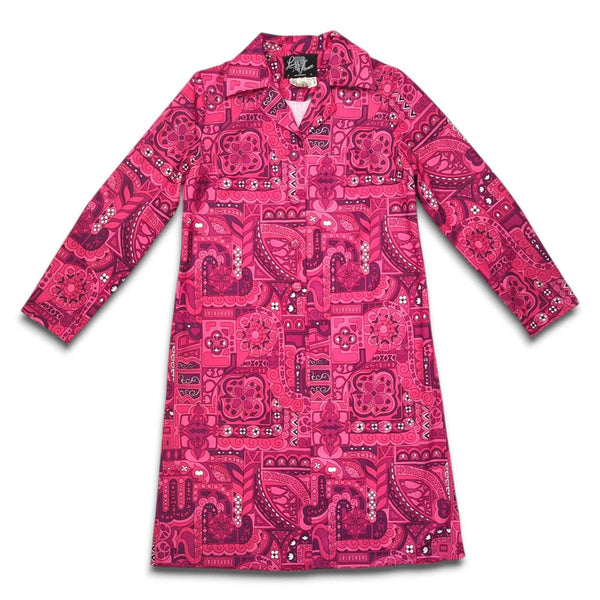 1960s Vintage Hot Pink Psychedelic Flower Power Dress