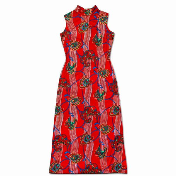 Late 60's - Early 70's Vintage Red Psychedelic Maxi Dress