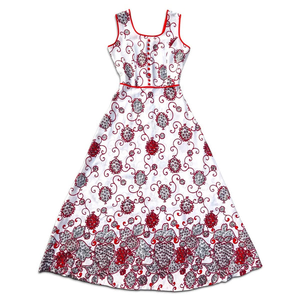 1970's Vintage Red and White Paisley Maxi Dress