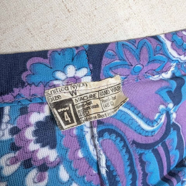 1970s Vintage Purple Paisley Halterneck Maxi Dress