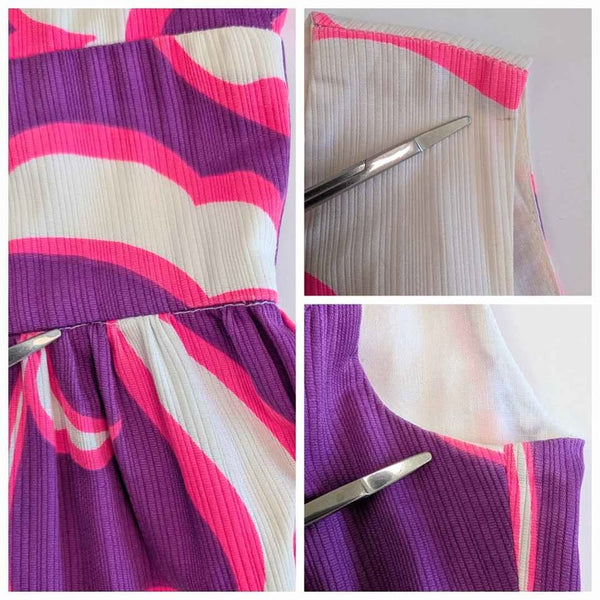 1970s Vintage Purple & Pink Hawaiian Floral Maxi Dress