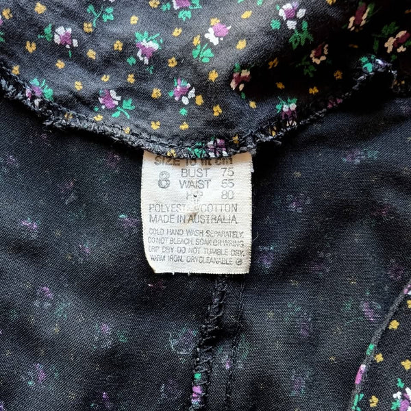 1980's Vintage Black Floral Jumpsuit