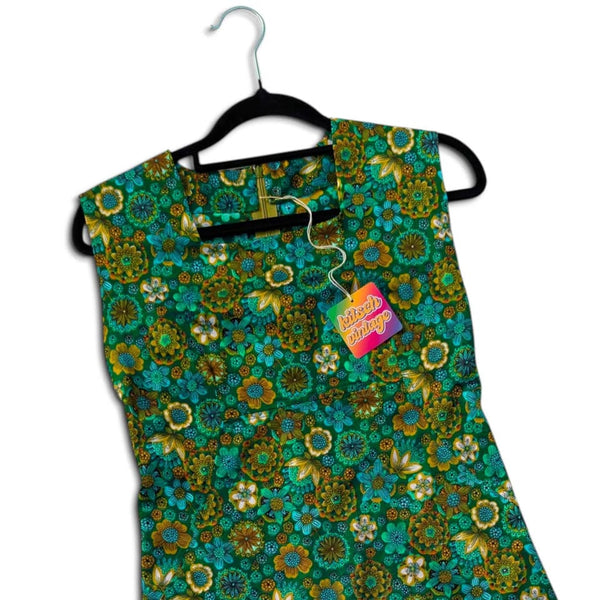 1960's Vintage Emerald Green Flower Power Mini Dress