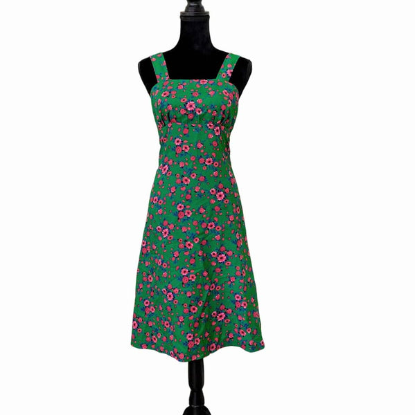 1970's Vintage Green Floral Midi Dress