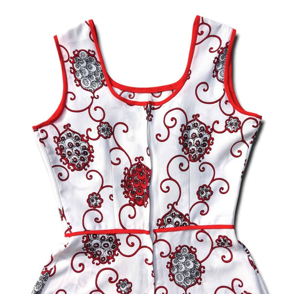 1970's Vintage Red and White Paisley Maxi Dress