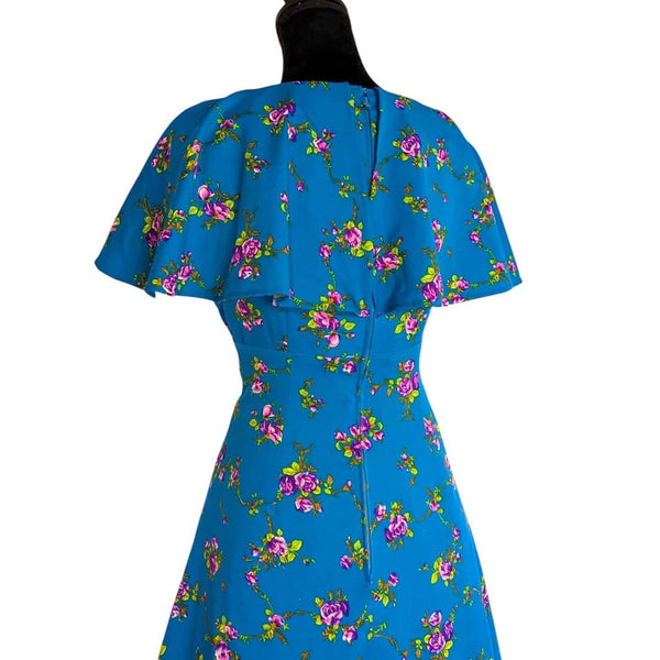 1970's Vintage Blue Floral Maxi Dress