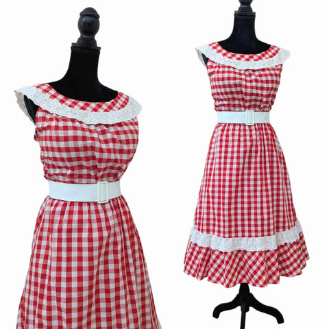 1980's Vintage Red Gingham Dress