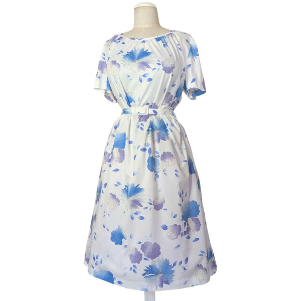 1970's Vintage White and Purple Floral Dress and Bolero Top Set