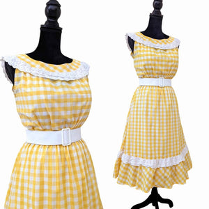 1980's Vintage Yellow Gingham Dress