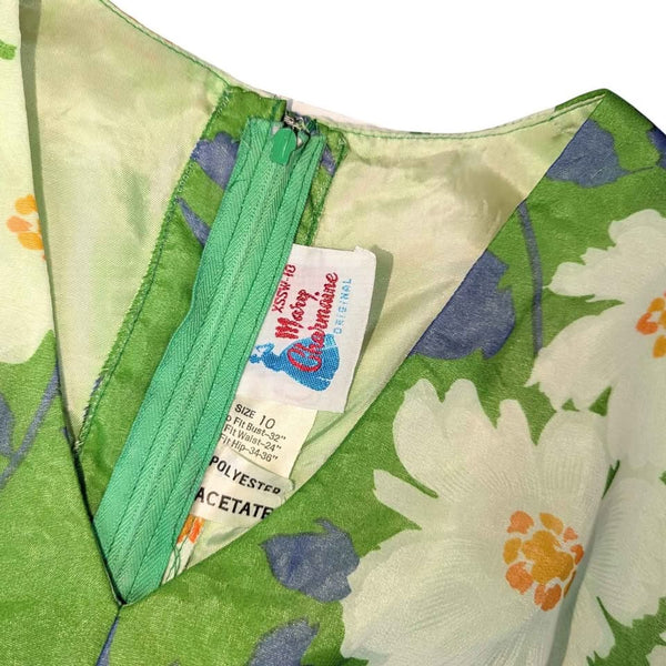 1970's Vintage Green Flower Power Maxi Dress
