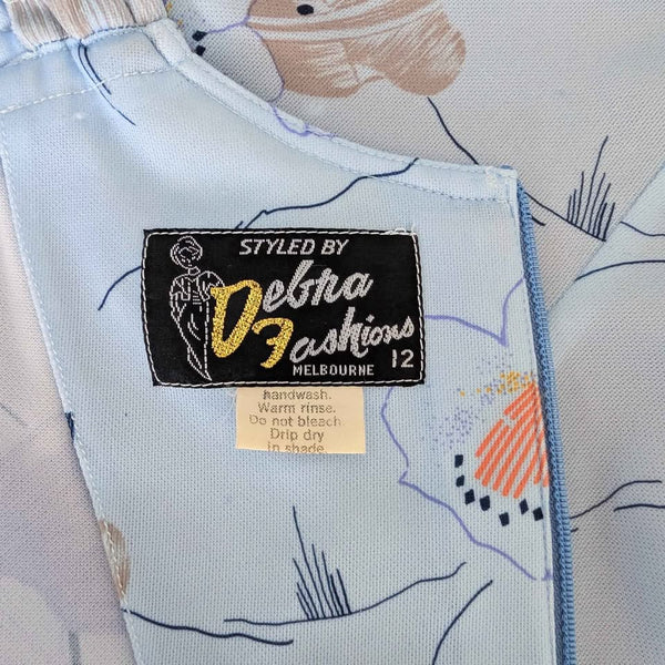 1970's Vintage Powder Blue Floral Day Dress