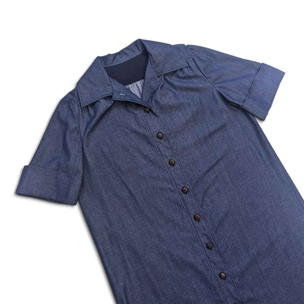 1970s Vintage Blue Denim Midi Day Dress