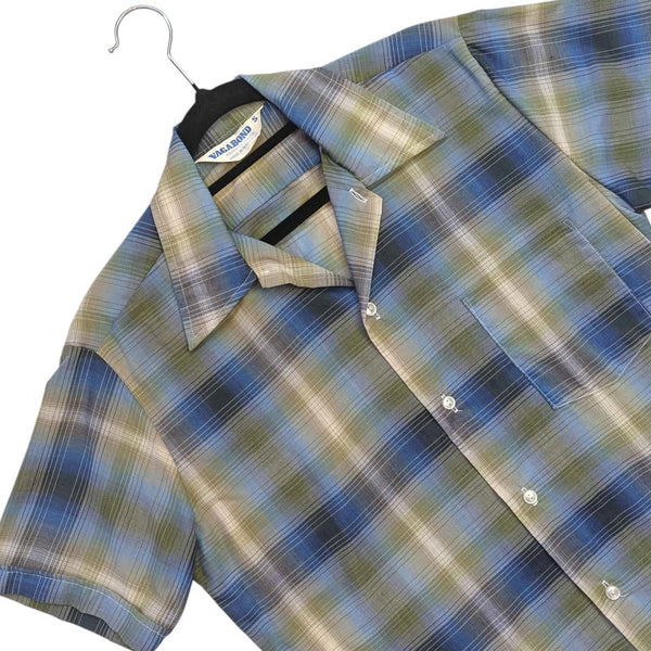 1970's Vintage Green + Navy Plaid Men's Button Up Shirt