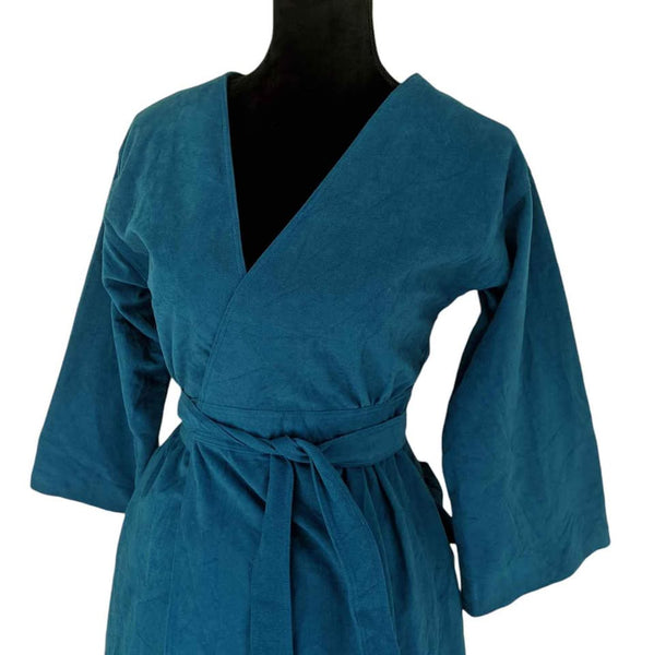 1980's Vintage Teal Velveteen Wrap Dress