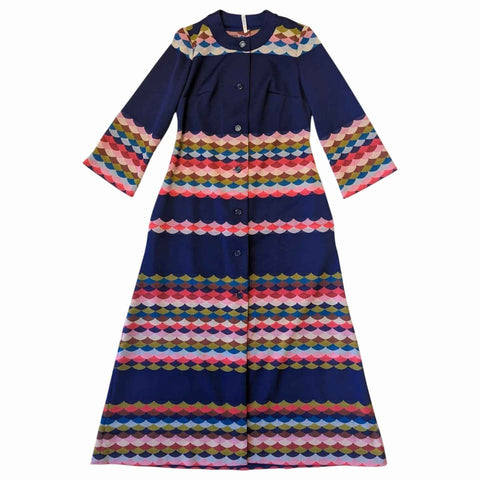 1960's Vintage Rainbow Crimplene Maxi Coat Dress