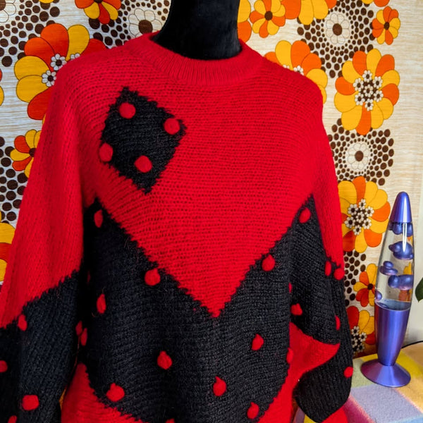 1980's Vintage Red + Black Funky Sweater