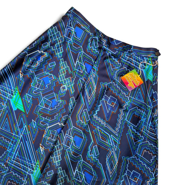 1970's Vintage Blue Geometric Maxi Skirt
