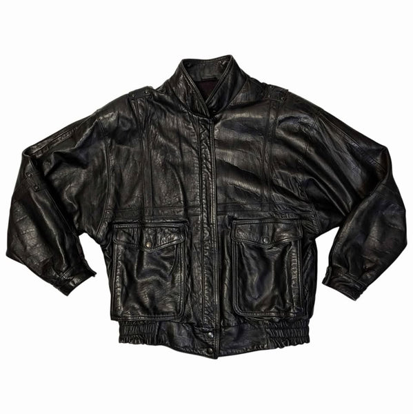 80s USA製vtg real leather bomber jacket 1980's Vintage Real Leather Bomber Jacket – Kitsch Vintage