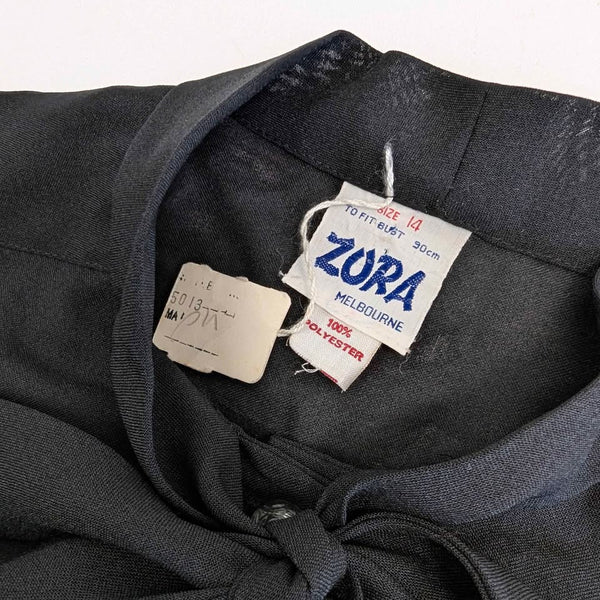 1970's Vintage Deadstock Black Pussybow Blouse