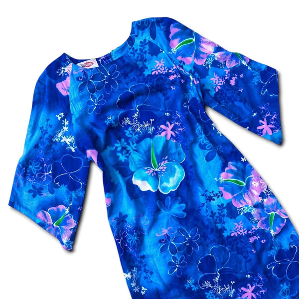 1970's Vintage Blue Hawaiian Hibiscus Bohemian Maxi Dress🌺