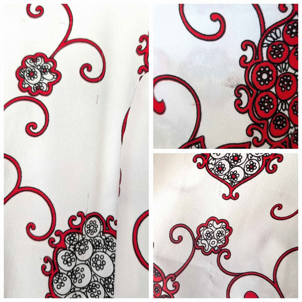 1970's Vintage Red and White Paisley Maxi Dress