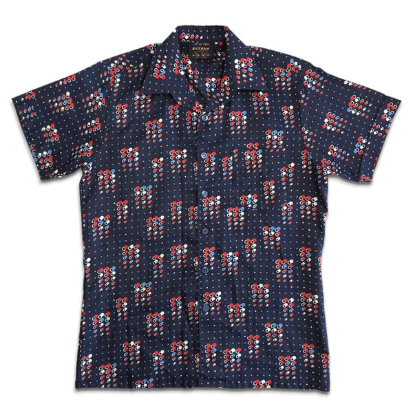 1970's Vintage Men's Groovy Spotty Navy Button Up Shirt