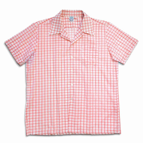 1970's Vintage White + Red Men's Button Up Shirt