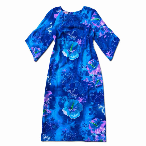 1970's Vintage Blue Hawaiian Hibiscus Bohemian Maxi Dress🌺