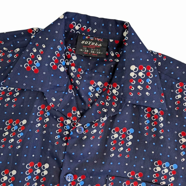 1970's Vintage Men's Groovy Spotty Navy Button Up Shirt