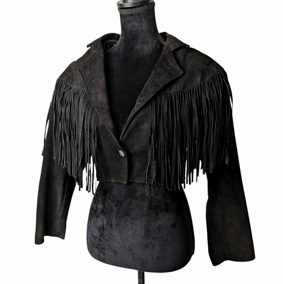 1980's Vintage Black Leather Fringe Jacket