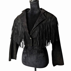 1980's Vintage Black Leather Fringe Jacket