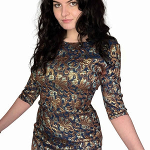1960's Vintage Gold and Blue Cocktail Dress