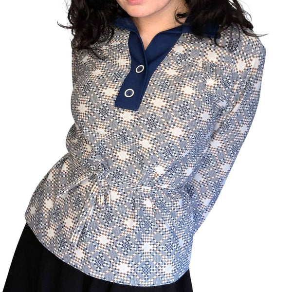 1960's Vintage Blue Geometric Mod Crimplene Shirt