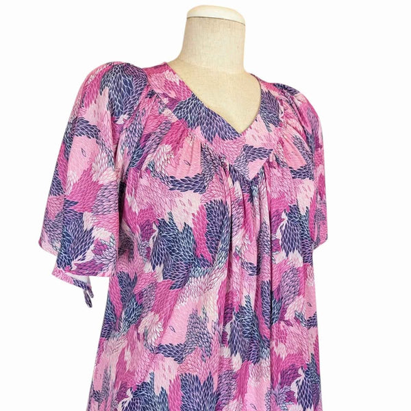 1970's Vintage Pink Print Midi Dress