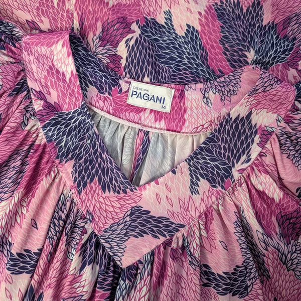 1970's Vintage Pink Print Midi Dress
