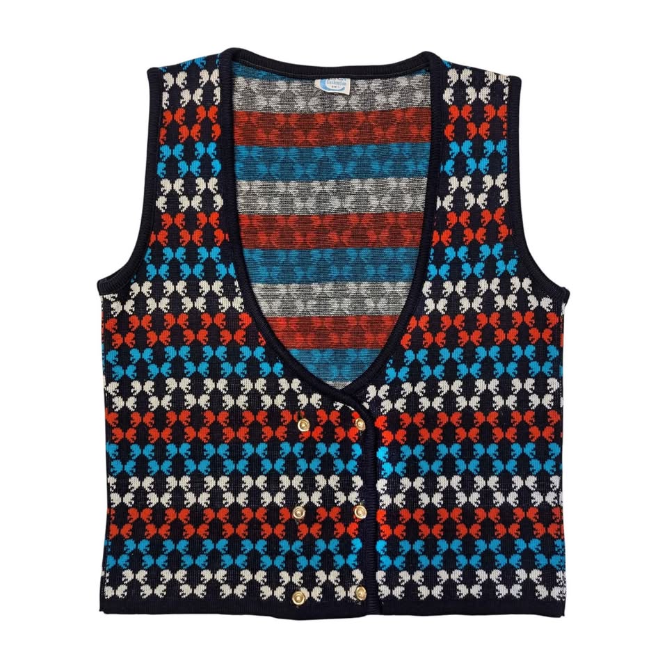 1960's Vintage Blue and Red Knit Mod Vest