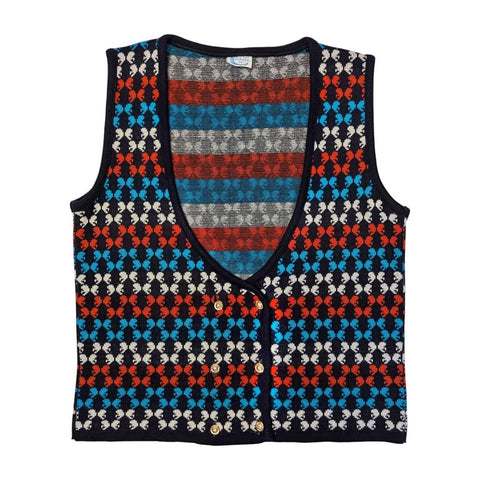 1960's Vintage Blue and Red Knit Mod Vest