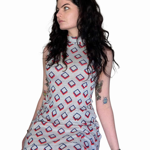 1960's Vintage Grey Geometric Mod Dress