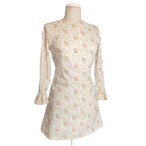 1970's Vintage White Floral Mini Dress