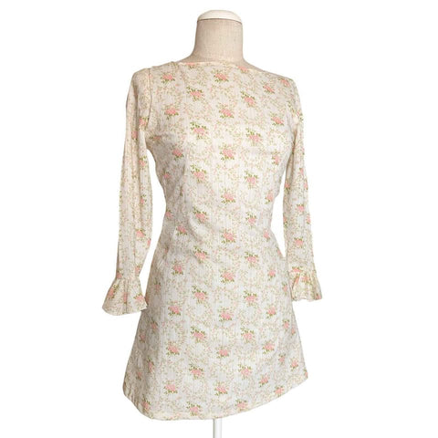 1970's Vintage White Floral Mini Dress