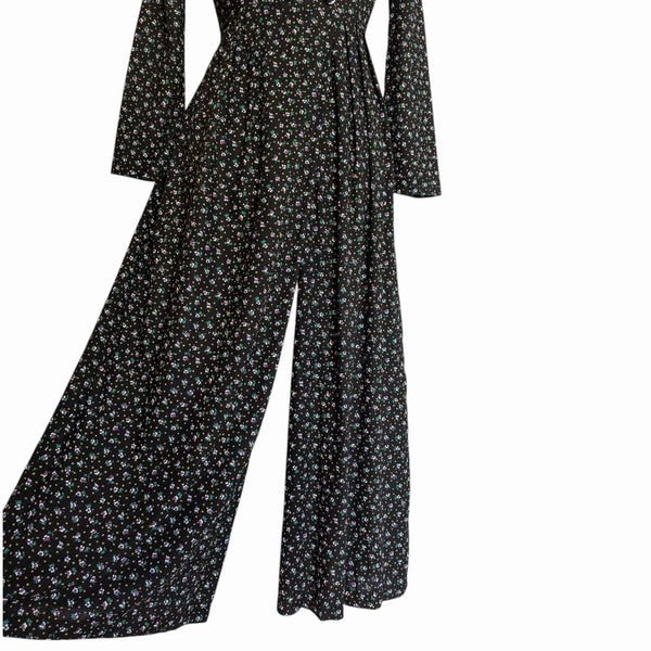 1980's Vintage Black Floral Jumpsuit