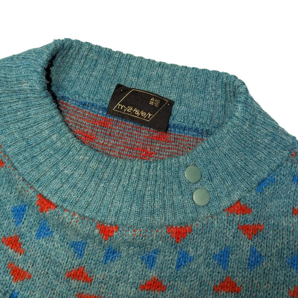 1980's Vintage Teal Geometric Sweater