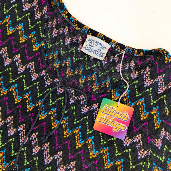 1970's Vintage Multicolour Zigzag Knit Top