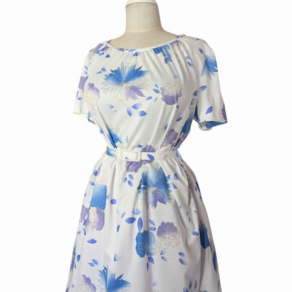 1970's Vintage White and Purple Floral Dress and Bolero Top Set