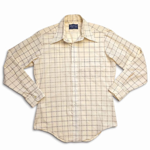 1970's Vintage Men's Cream Geometric Sun Print Dress Shirt